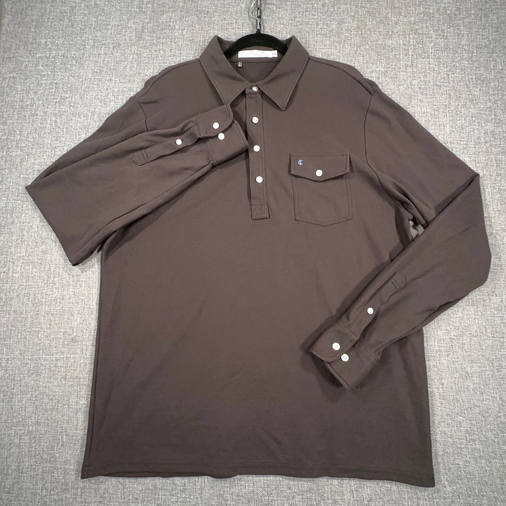 Criquet Long Sleeve Players Polo Mens XL Espresso Martini Brown Cotton Shirt